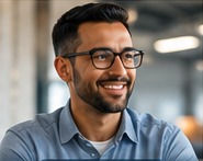 Smiling sales professional in glasses