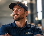 Skilled technician in a work cap and uniform shirt